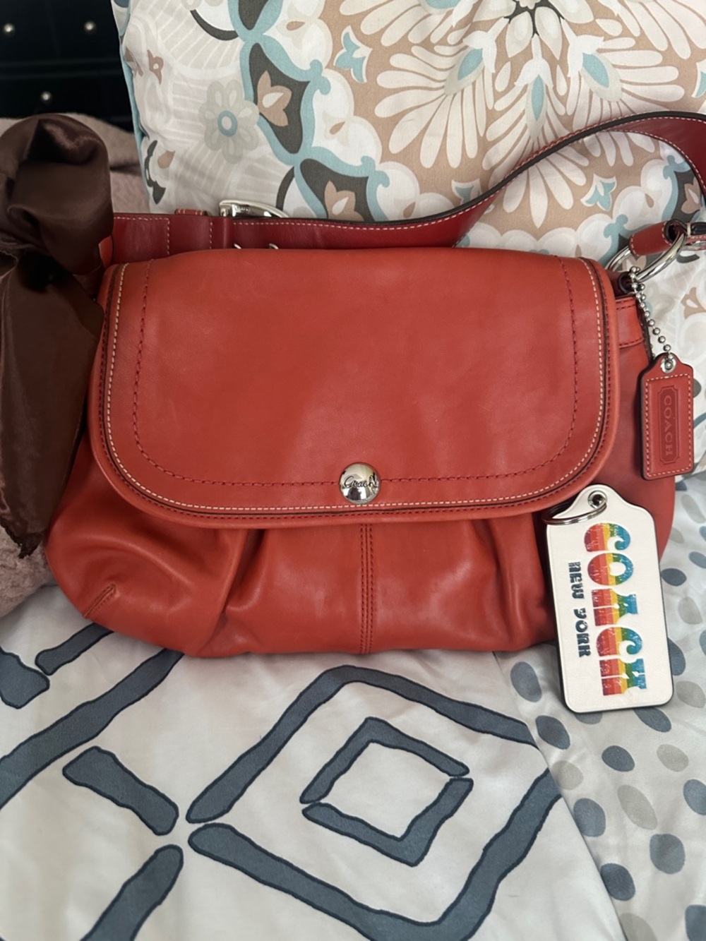 Coach burn orange soho Leather Shoulder Bag with Signature Tag